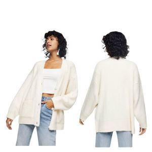 TOPSHOP Cardigan Ivory Brushed Ribbed Knit Midi Length Size 12